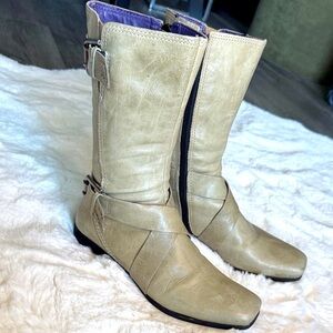 True Religion Tan Leather Buckled Boots